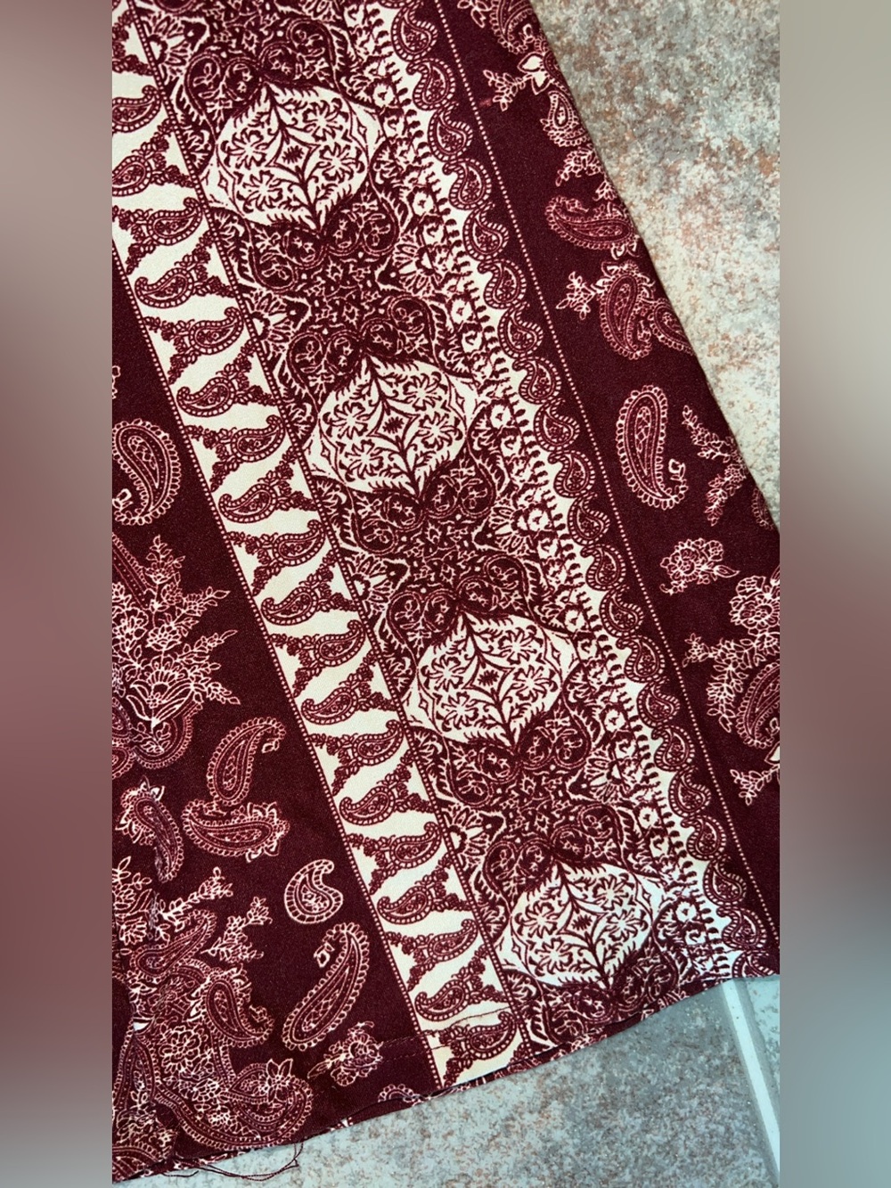 Vibe Sportswear Burgundy Paisley Print Flare Pants Women’s Small Boho Stretch - Picture 5 of 5